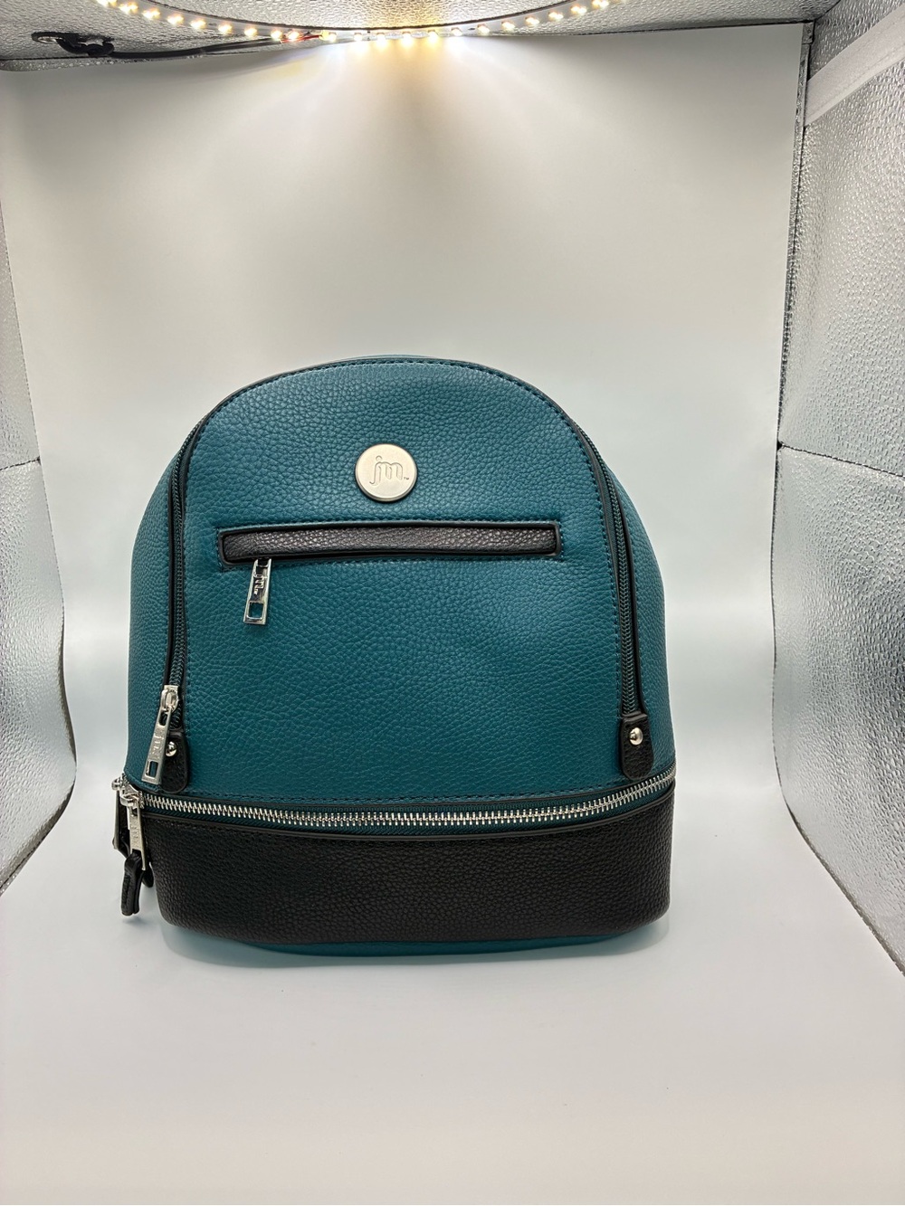 JM Teal and Black Pebbled Mini Backpack
